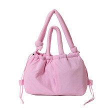 (Pink) Women Simple Shoulder Bag Puffer Crossbody Bag Large Capacity Backpack Solid Color Messenger Bag for Daily Travel  White