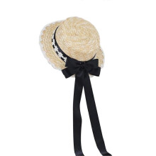 (S, Black) TeaParty SunHat Wide Brim Straw Boater Hat Women Ribbon Straw Hat Summer Straw Beachs Hat Bows Straw Hat SunHat Red S