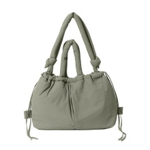 (Khaki) Women Simple Shoulder Bag Puffer Crossbody Bag Large Capacity Backpack Solid Color Messenger Bag for Daily Travel  White