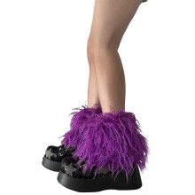 (20CM, D Purple) Women Furs Leg Warmer Winter Furry Long Boot Cuffs Fuzzy Shoe Cover Party Costume for Holiday Festival Performances Play  White 40CM