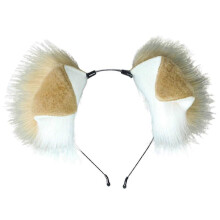 (Beige) Punk Style Anime Hairhoop Plush Dog Ears Headband Cosplay Costume Halloween Party Headdress Women Role Playing Headwear