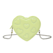 (Green) Modern Heart Detailing Women's Small Crossbody Bag PU Leather Lightweight Evening Purse With Chain Strap White
