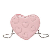 (Pink) Modern Heart Detailing Women's Small Crossbody Bag PU Leather Lightweight Evening Purse With Chain Strap White