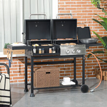 Outsunny Dual Fuel BBQ Grill with Warming Rack, Barbecue 2+1 Gas Burner