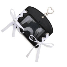 (Black) Y2K Bows Tie Strap Card Holder Vintage DesignMulti Slot PU Leather Compact Organizer For Students Professionals Silver