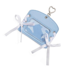 (Blue) Y2K Bows Tie Strap Card Holder Vintage DesignMulti Slot PU Leather Compact Organizer For Students Professionals Silver