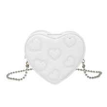 (White) Modern Heart Detailing Women's Small Crossbody Bag PU Leather Lightweight Evening Purse With Chain Strap White