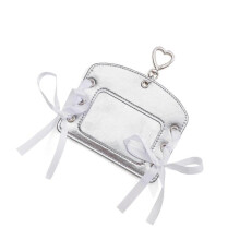 (Silver) Y2K Bows Tie Strap Card Holder Vintage DesignMulti Slot PU Leather Compact Organizer For Students Professionals Silver