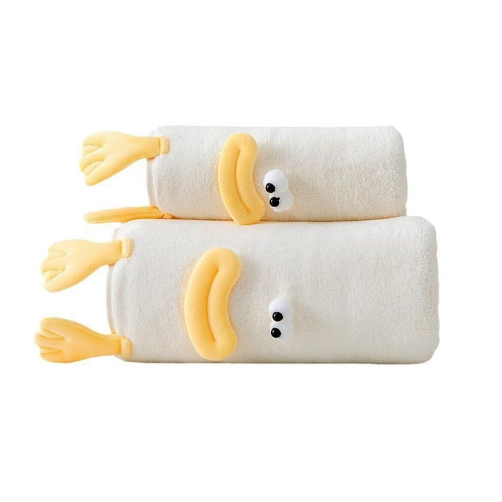Duck Bath Towel Set Quickdry Coral Fleece With Cute 3D Duck Design, 2 Pcs Yellow Kids Gift Orange,Yellow