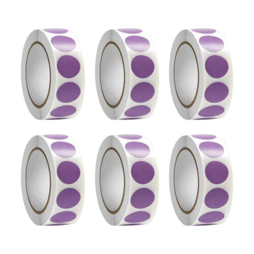 (Purple) 6 Rolls Round Sticker Color Coding Sticker Red Dot Sticker Circular Sticker For File Organization Warehouse Labeling  Yellow