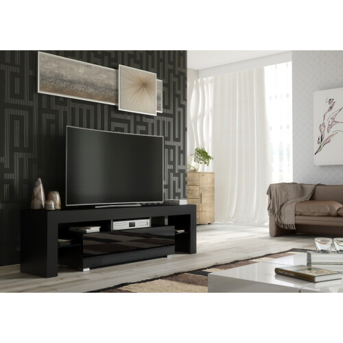 TV Unit 160cm Aria - Black with Gloss Doors 1