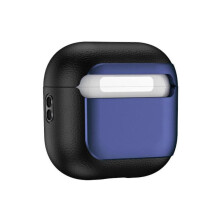 (Navy Blue) Leather Shell Case For Pods 4 Earphone Case Protecting And Effortless Wireless Charging No Need To Remove Cover eadsets Silver