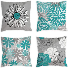 Timeless Elegance, Hidden Zipper Linen Fabric Pillow Cases, Dusty Blue Grey & Navy Blue, Double-sided Printed for Vibrant Display, Set of 4