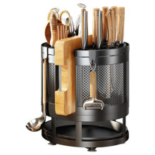 360 Rotating Kitchen Knife Holder with Utensil and Cutting Board Storage Rack for Countertop