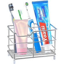 Tandenborstelhouder van roestvrij staal, stabiele tandenborstelstandaard voor de badkamer, ontworpen met ruime vakken, snelle waterafvoer,