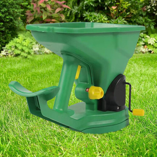 Hand Crank Seed Spreader with Variable Speed, Ergonomic Strap for Accurate Garden Fertilizing 1
