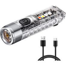 Ultralätt nyckelringsficklampa, extra EDC-lampa med högt CRI, liten storlek, USB-C-laddningsbar för snabb laddning på 35 minuter, vattentät
