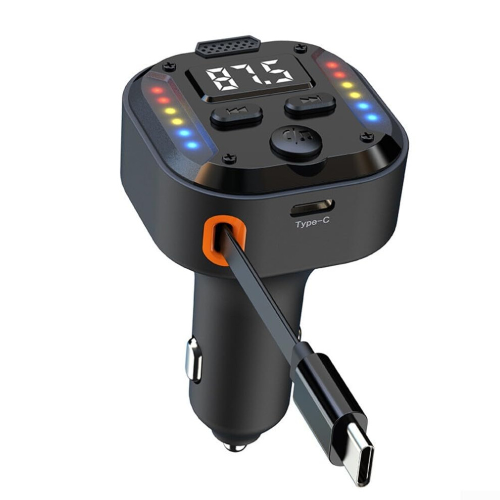 Car Charger Cable Pd30w Fast Charging Dual Port Bluetooth 5.3 Qc3.0 70Cm Extension With Led 9001264869885