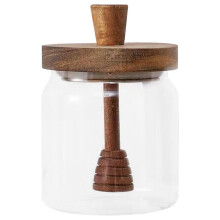 Glass Honey Jar with Wooden Dipper, Airtight Lid, 400ml HeatResistant Borosilicate Honey Pot