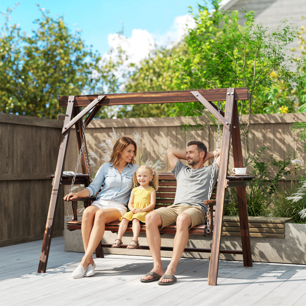 Outsunny 3 Seater Wooden Garden Swing Chair With Side Tables
