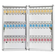 Key Cabinet 48Key, Wall Mounted Aluminum, With Key Tag Labels And Hooks, Secure Key Storage, Silver