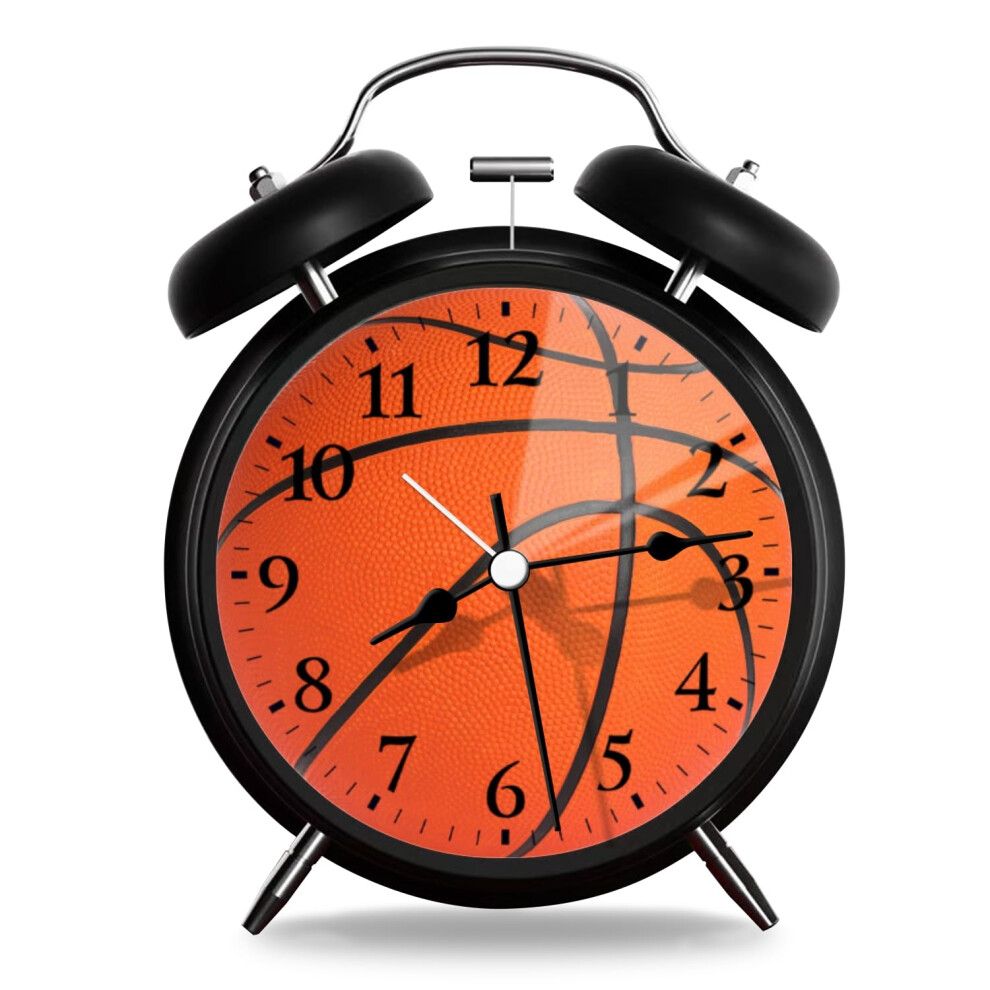 Analog Alarm Clock With Night Silent Sweep Movement, Twin Bell, Basketball Design Light/Orange