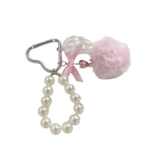 Plush Pearls Accent Winged Key Ring Winter Phone Strap Bag-Pink