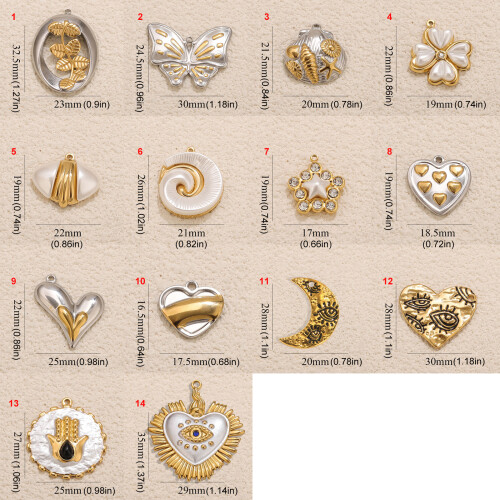 Delicate Double Tone Heart And Leaf Charm Lightweight 3g-14 2