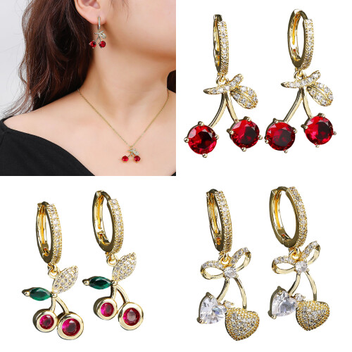 Practical Cherry Dangle Earrings Pendant Earrings Copper-D 2