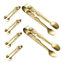 6pcs Mini Ice Tongs Stainless Steel Gold Rose Pattern for Tea Party Coffee Bar Sugar Cubes Appetizers