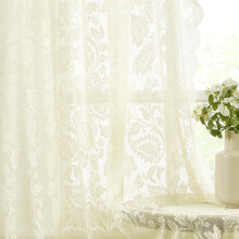 Ivory Lace Sheer Curtains with Vintage Floral Pattern, Scalloped Edges, Light Filtering, 54x63, Set of 2