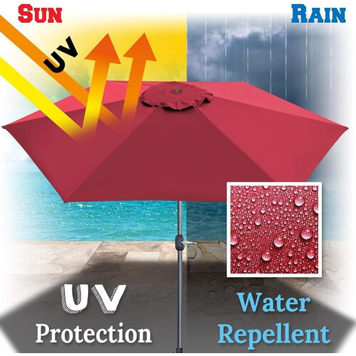 Patio Umbrella Canopy Replacement 10FT 6 Ribs Waterproof UV Protective Durable Polyester Cover 1