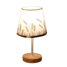 Lampka nocna z drewnianą podstawą, abażur z tkaniny lnianej zasilany przez USB, miękkie światło, lampka nocna do sypialni, akademika, biura,
