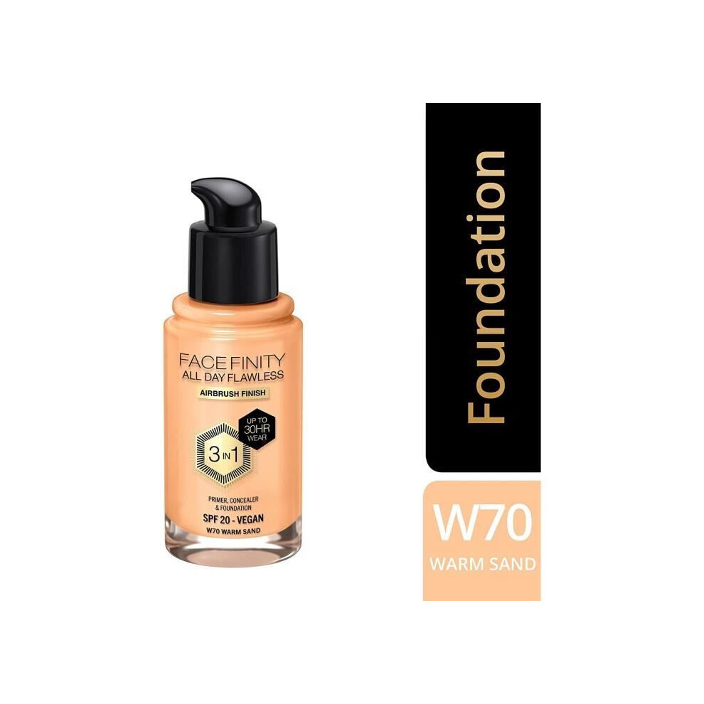 Max Factor Foundation - Facfinity Flawless - Warm Sand - Primer Concealer And Foundation - Spf 20 - Vegan