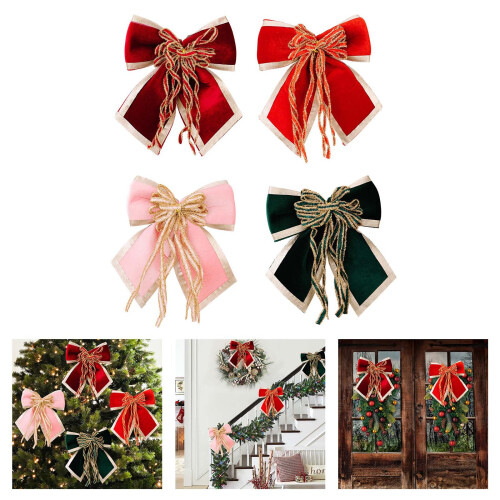 Velvety Fabric Bowknot Christmas Tree Decoration for-Red 2