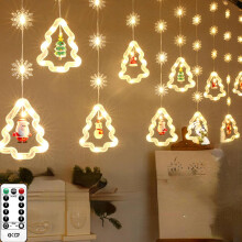 Christmas Window Lights, Waterproof LED Fairy Light with Cartoon Santa, Easy To Install for Home Bedroom Outdoor Party, 8 Lighting Modes, Battery Oper