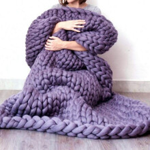 Chunky Knit Merino Wool Blanket Ultra Soft Throw for Sofa or Bed Purple 120x180cm