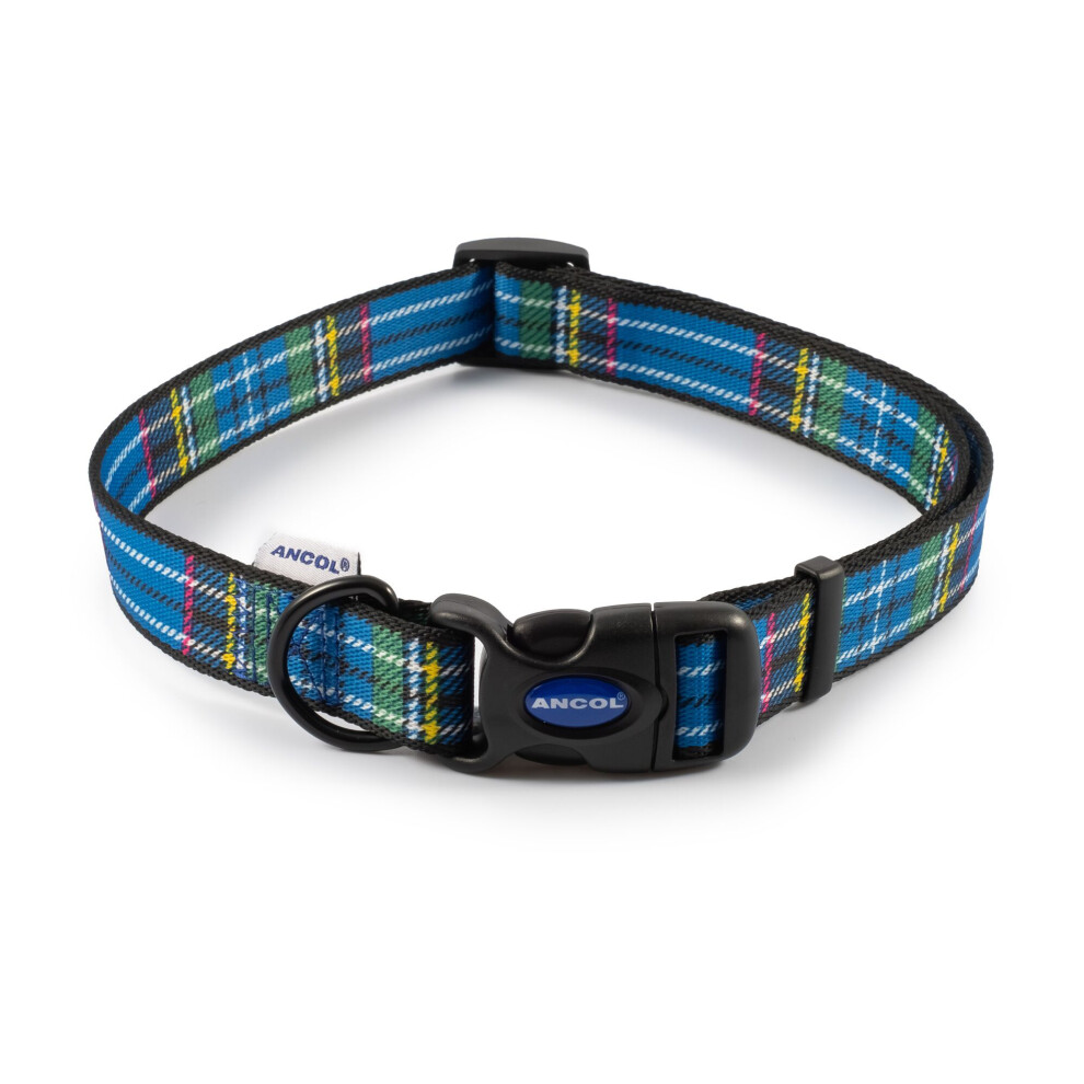 Ancol Indulgence Nylon Adjustable Collar Tartan 45-70Cm Sz 5-9 Blue