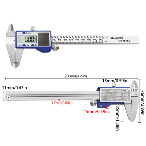 Upgrades 150mm Digital Calipers Solar power Double Energy System 1