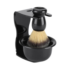 Suport minimalist pentru perie de ras Badger, păr sintetic moale pentru un bărbierit delicat, include suport și bol de bărbierit din oțel