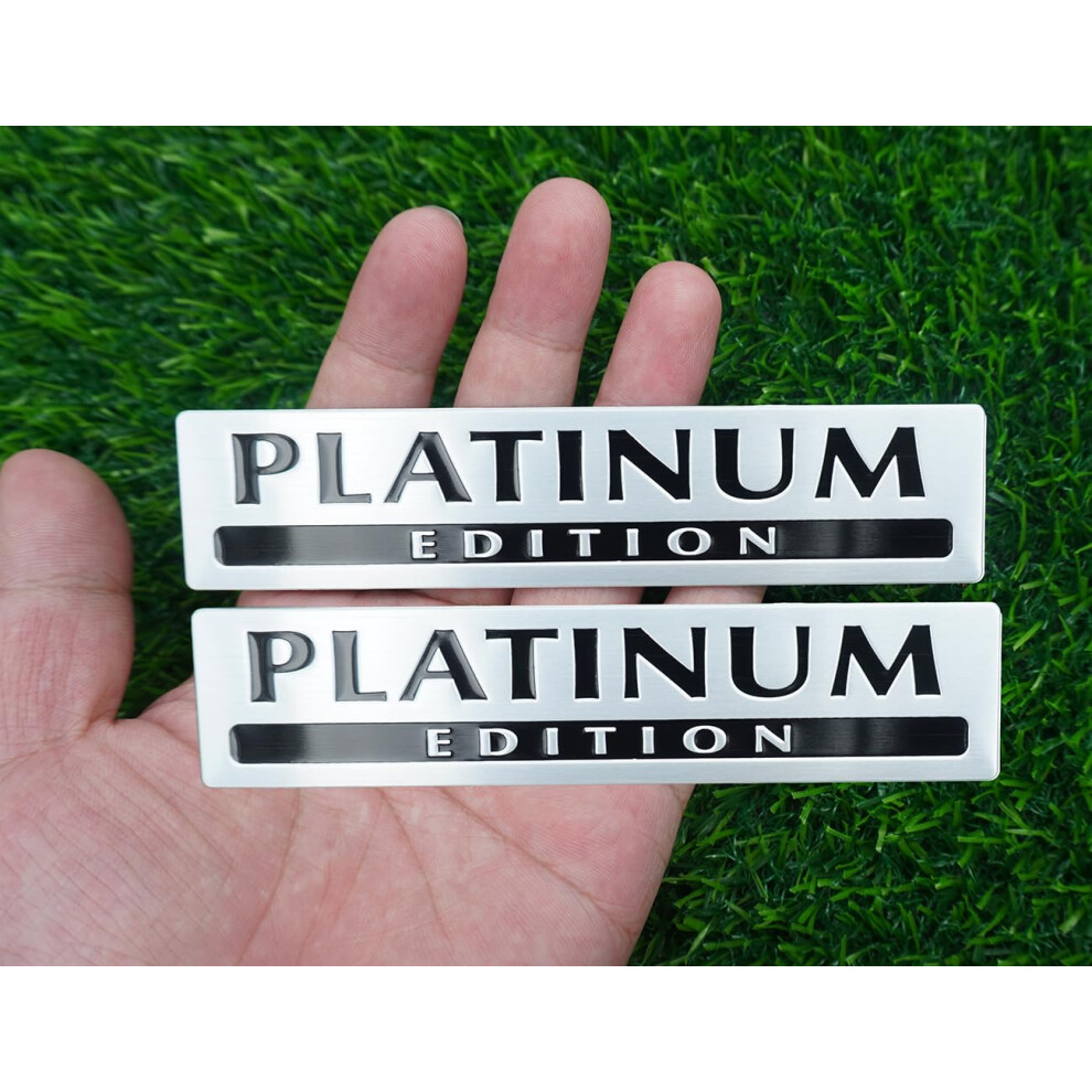 2Pc 3D Platinum Edition Car Emblem Metal Grill Trunk Badge Weatherproof Black/Silver 9119770639202