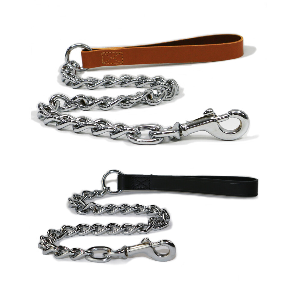 Ancol Heritage Chain Lead With Leather Handle Xheavy Tan 80Cm