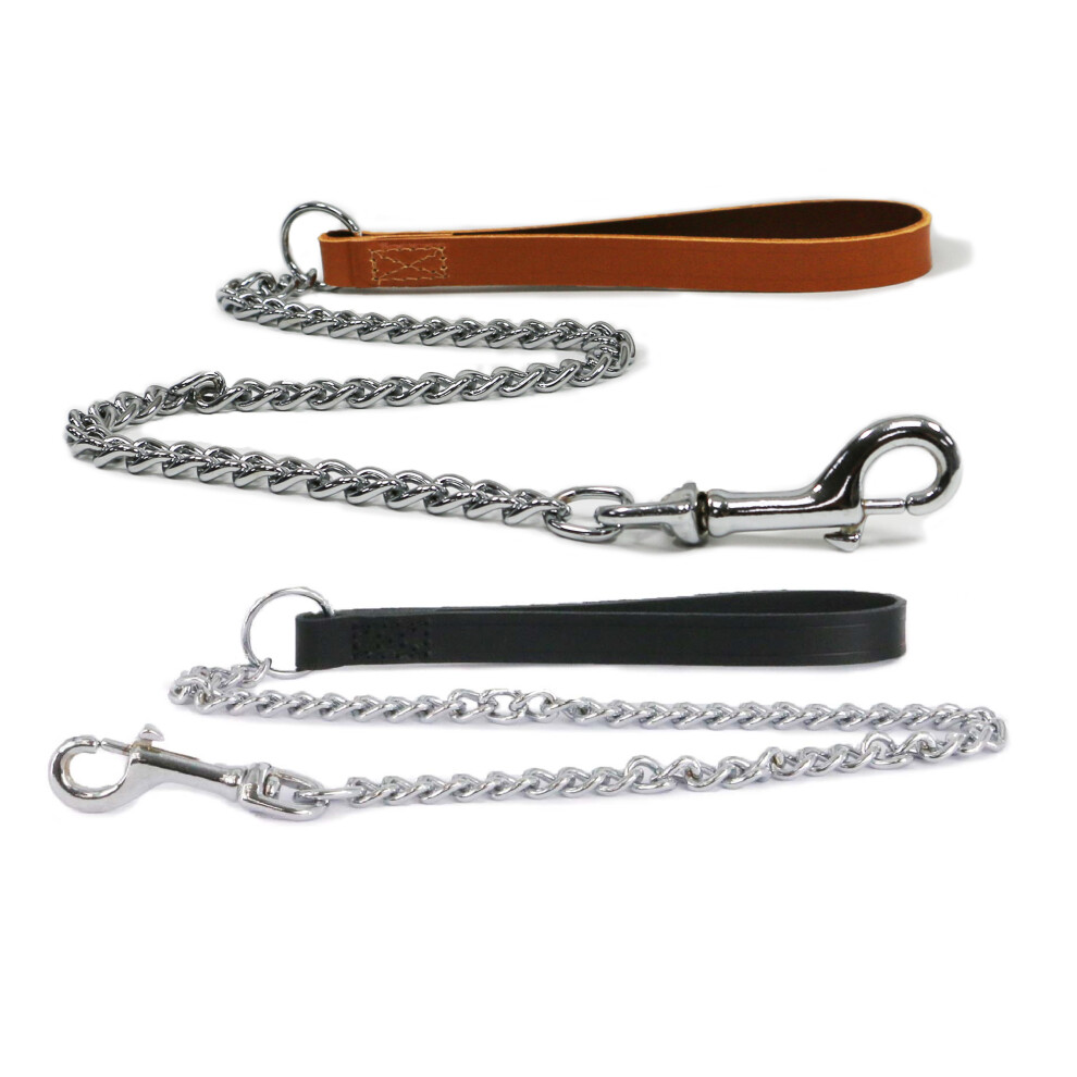 Ancol Heritage Chain Lead With Leather Handle Heavy Tan 90Cm