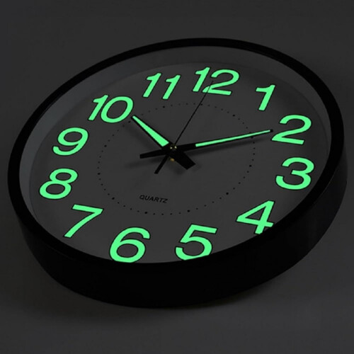12 Inch Luminous Silent Wall Clock with Large EasyRead Numbers and Night Glow Display
