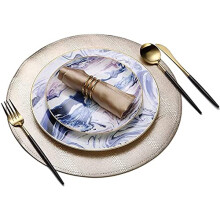 Fine Bone China Dinnerware Set with Crackle Glaze, Luxury White Blue Plates and Bowls for One