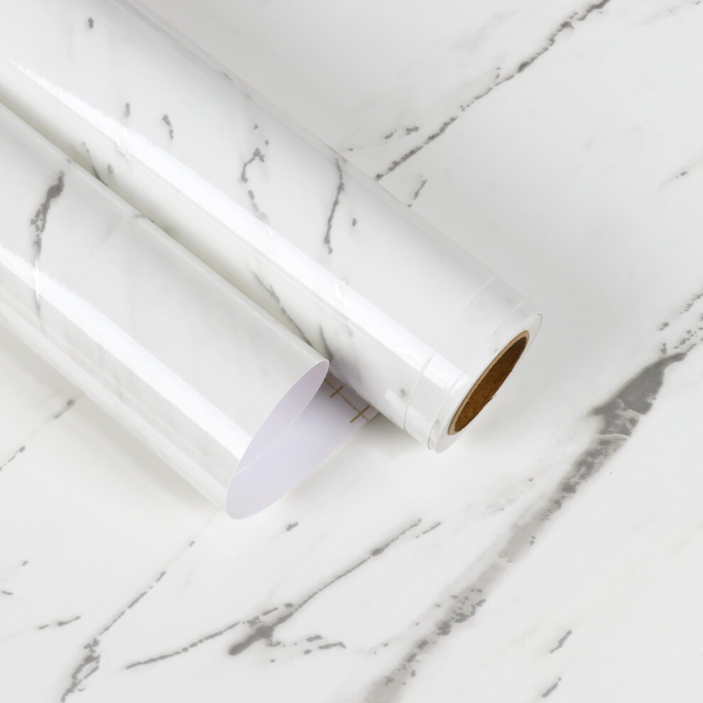 Marble Contact Paper Glossy White And Grey Peel And Stick Waterproof Vinyl Wrap For Countertops Cabinets Bathroom 15.7'X160' 9119770642332