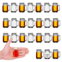 24 Pcs Mini Mason Jar Shot Glasses with Handles, 1.7oz Vintage Design and Leakproof Metal Lids