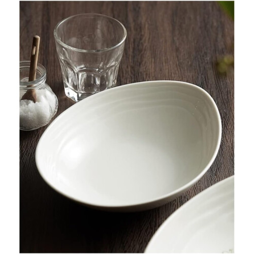Large Ceramic Dinner Plates Set with Stackable Serving Platters for Salad Pasta and Soup 1