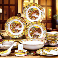 Luxury Bone China Dinnerware Set for 6 with Gold Trim, 28Pc Microwave Safe Plates and Bowls
