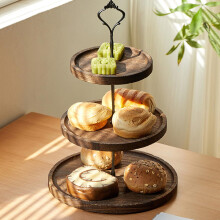 Afternoon Tea Cake Stand, Elegant 3 Tier Wooden Dessert Display with Metal Handles for Parties